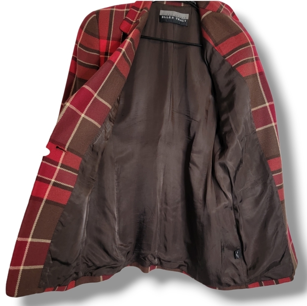EUC Linda Allard Wool Cashmere Blend Red Plaid Suit Blazer‎ Coat Jacket Size 4 - Picture 7 of 11